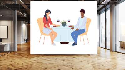 Couple in love having dinner and having a glass of wine in the restaurant Wall mural