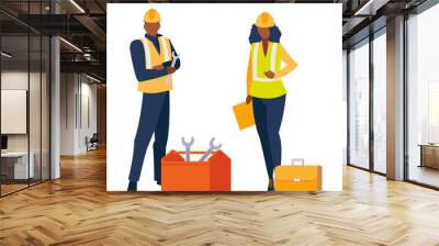 couple of builders working Wall mural