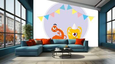 funny monsters with party garlands decoration Wall mural