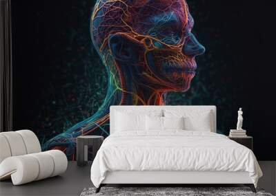 Futuristic 3D anatomy illustration of human skeleton generated by AI Wall mural