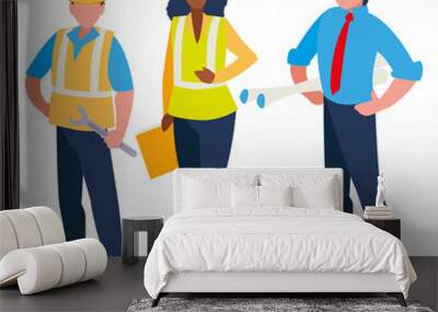 group of builders working Wall mural