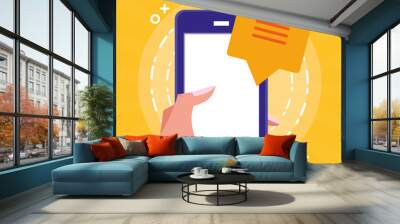 hand using smartphone with speech bubble Wall mural