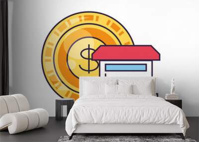 house facade building with coin money Wall mural