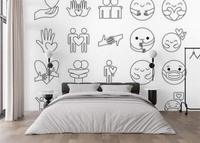 Hug and love line style icon set vector design Wall mural