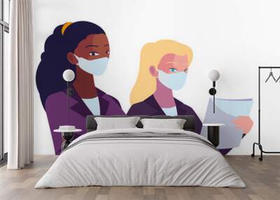 industrial women workers with face masks Wall mural