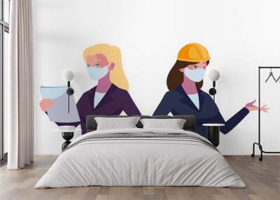 industrial women workers with face masks Wall mural