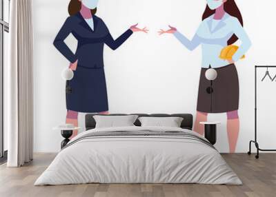 industrial women workers with face masks Wall mural