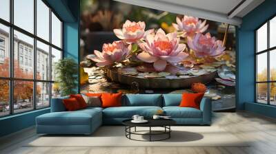 Lotus water lily, a symbol of beauty and spirituality in nature generated by AI Wall mural