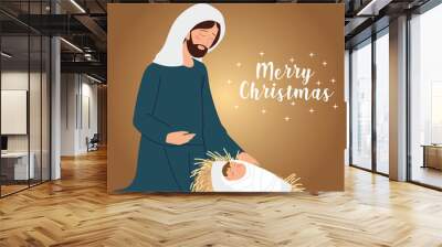 merry christmas joseph with baby jesus greeting card Wall mural