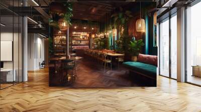 Modern luxury bar with elegant lighting, comfortable chairs, and decorations generated by AI Wall mural