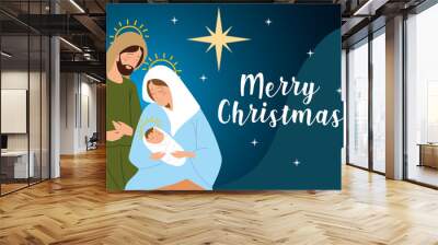 nativity, mary carrying baby jesus and joseph, greeting card manger Wall mural