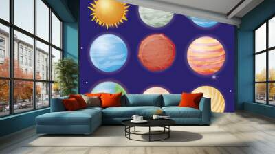 planets sun and moon of system solar icon over blue background colorful design vector illustration Wall mural