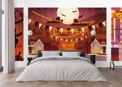 set of cards with halloween scenes Wall mural