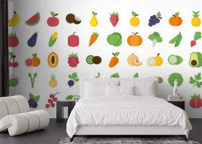 set of icons of fresh fruits and vegetables Wall mural