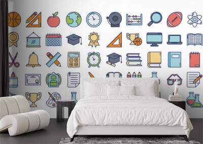 set of icons teachers day, line and fill style icon Wall mural