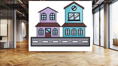 Street with houses over white background, colorful design. vector illustration Wall mural