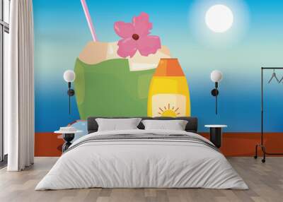 summer time vacation flat design Wall mural