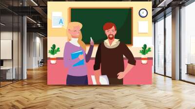 teachers couple in the classroom characters Wall mural