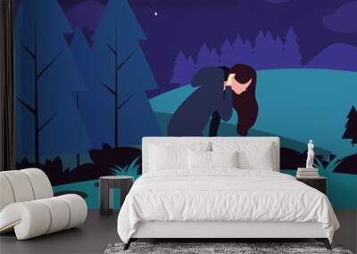 woman field hiking forest vector ilustration Wall mural