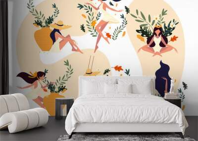 women with flowers wellbeing Wall mural