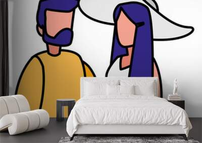 young couple modeling characters Wall mural