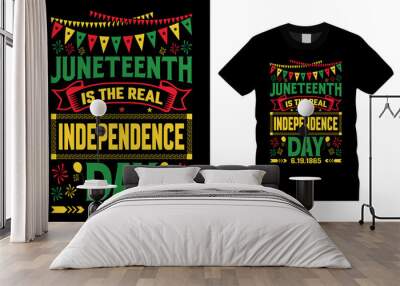 Juneteenth 1865 american black people historical freedom day tshirt design. Fully editable and printable vector template. Juneteenth federal holiday, Juneteenth flag, June 19 banner Wall mural