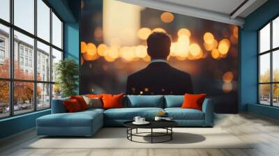 A businessman achieving clarity and understanding in a minimalist style with trendy bokeh effects and clean backgrounds Wall mural