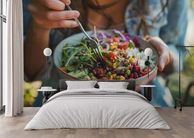 A person eating a balanced nutritious meal emphasizing the role of diet in managing hypothyroidism Wall mural