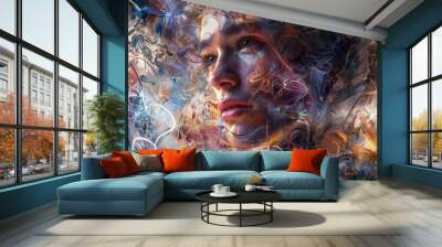 A portrait surrounded by abstract patterns mental health concept Wall mural