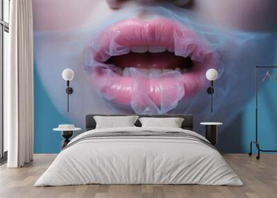 Close-up of woman's lips with mask Wall mural