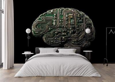 Digital brain made up of neuromorphic circuits, convergence of neuroscience and computer science in creating advanced AI systems Wall mural