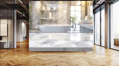 Marble table top with blurred bathroom interior background Wall mural