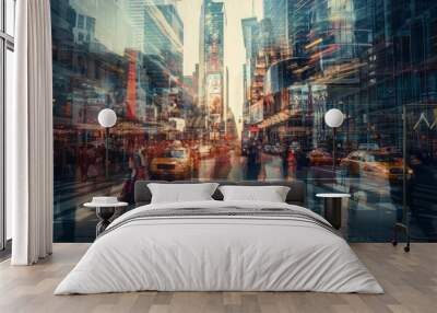 Multiple exposures to show the bustling movement of a city in a single, layered photograph Wall mural