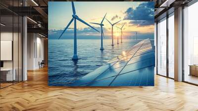 Renewable energy transition, wind and solar farms, sustainable future, clean power Wall mural