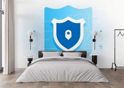 The minimalist illustration features a padlock icon with a shield, symbolizing data security solutions in modern technology. The importance of protecting information. Wall mural