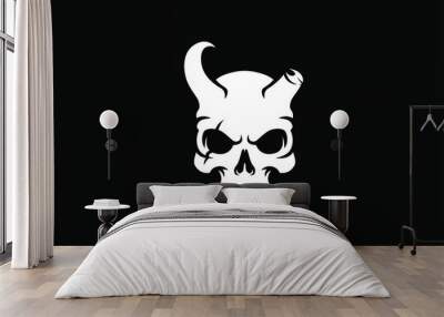 Aggressive Skull with Fangs and Horns Wall mural