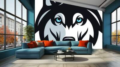 Head of Strong Wolf with Blue Eyes Wall mural