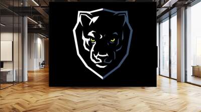 Simple Vector of Aggressive Black Panther Head with the Shield in the Background Wall mural