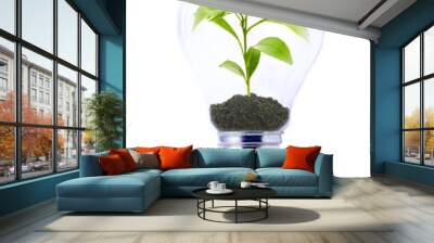 eco concept: lightbulb with young plant inside Wall mural