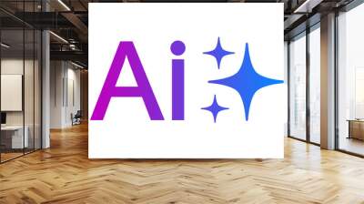 Artificial intelligence stars logo generation, generate AI button, generated sign, chat with AI, artificial intelligence online tool concept, command prompt to generate answer Wall mural