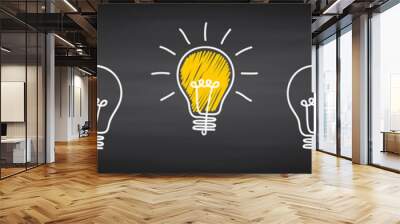 Banner lightbulb idea concept, creative concept bulb sign drawn in chalk on a blackboard, innovations background - vector Wall mural