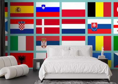 Flags of the teams participating in the football championship 2024 - vector Wall mural