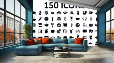 Food and drinks set 150 icons for menu, infographics, design elements – stock vector Wall mural