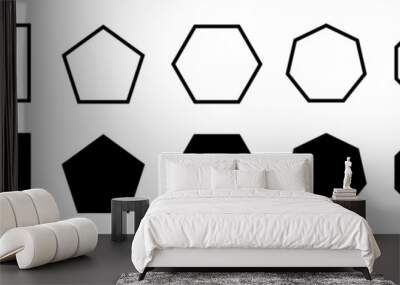 Geometric shapes set with rounded corners, triangle square pentagon hexagon heptagon octagon, sharp version Wall mural