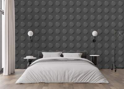 Gray plastic construction plate with black circles, geometric circle gray wallpaper, seamless modern design abstract background, close up plastic toy block, abstract 3d round spheres - vector Wall mural