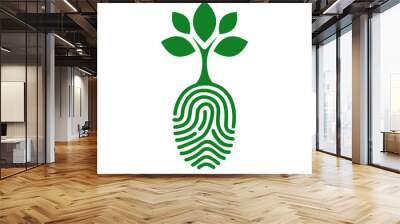 Green human finger print with tree icon isolated. Fingerprint concept nature connection - stock vector Wall mural