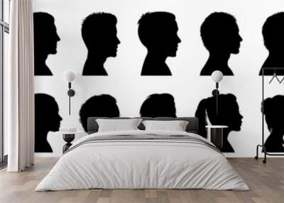 Group young people. Profile silhouette faces boys and girls set, man and woman – for stock Wall mural