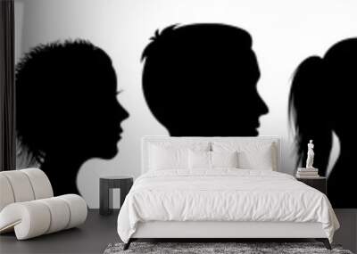 Group young people. Profile silhouette faces boys and girls set, man and woman – stock vector Wall mural