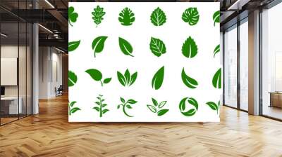 Leaf icons set ecology nature element, green leafs, environment and nature eco sign. Leaves on white background – for stock Wall mural