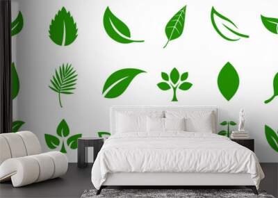 Leaf icons set ecology nature element, green leafs, environment and nature eco sign. Leaves on white background – vector Wall mural